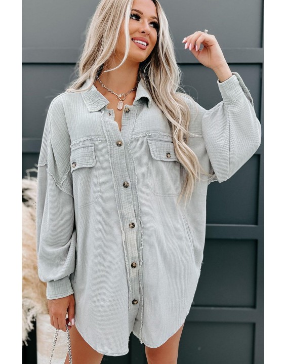 Attitude Oversized Mixed Fabric Shirt (Light Grey)