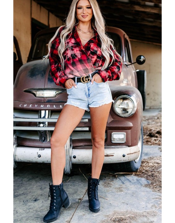 Bleached Plaid Flannel Top (Red/Black)