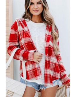 Hooded Flannel Shirt (Red)