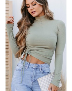 Decide Ruched Long Sleeve Top (Olive)