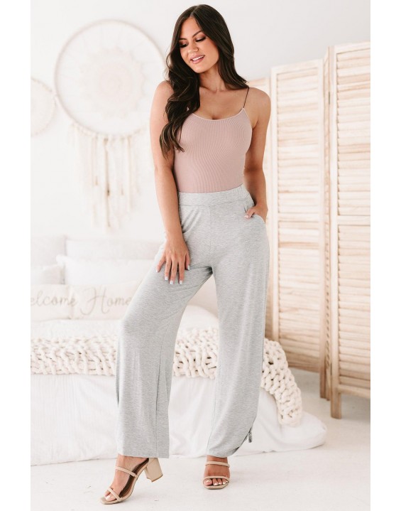 High Rise Split Hem Pants (Heather Grey)