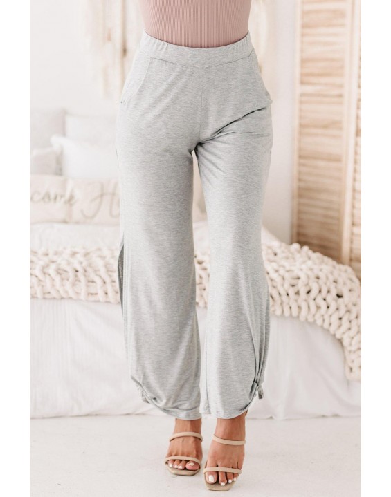 High Rise Split Hem Pants (Heather Grey)