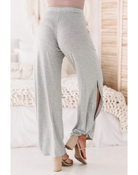 High Rise Split Hem Pants (Heather Grey)