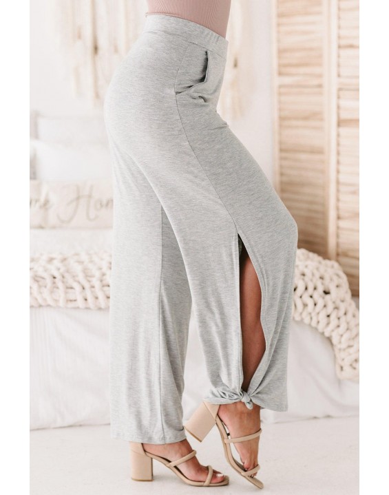 High Rise Split Hem Pants (Heather Grey)