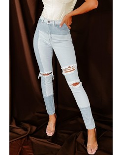 Dice High Rise Distressed Patchwork Jeans (Light)