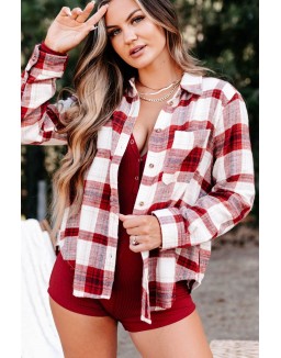 Energetic  Plaid Flannel Top (Red)