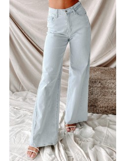 Non-Distressed High Rise Wide Leg Jeans (Light)