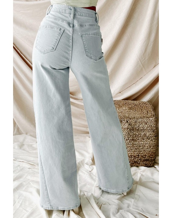 Non-Distressed High Rise Wide Leg Jeans (Light)