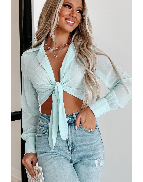 Mimosas Rhinestone Embellished Tie-Front Top (Mint)