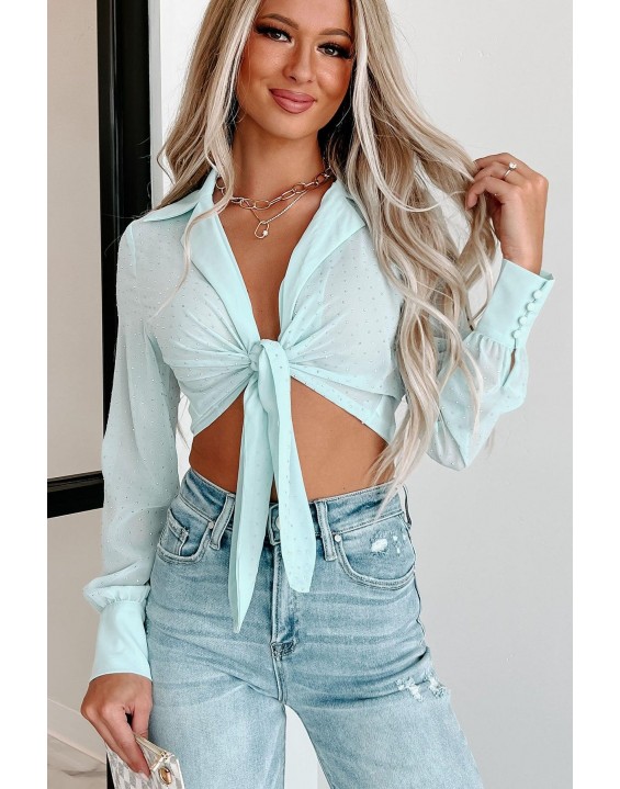 Mimosas Rhinestone Embellished Tie-Front Top (Mint)