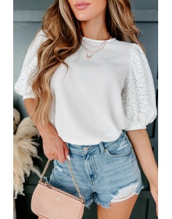 Play Sequin Sleeve Blouse ( White)
