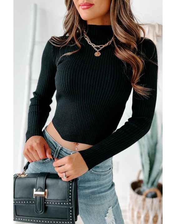 Basic Ribbed Mock Neck Sweater (Black)