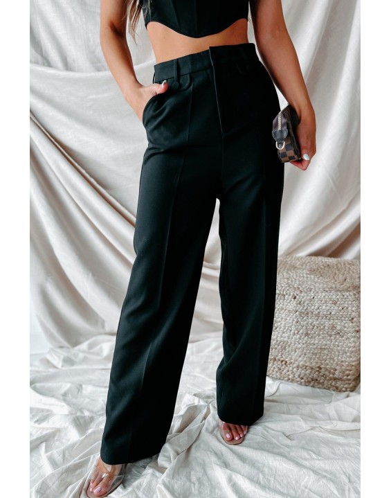 High Waisted Straight Leg Pants (Black)