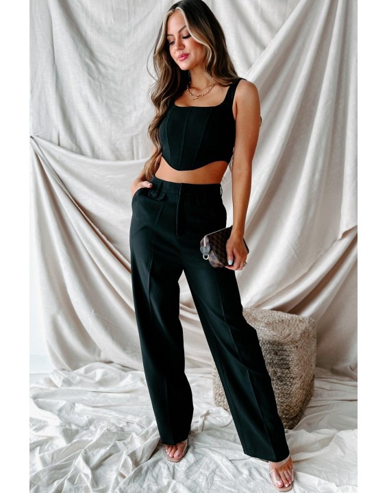 High Waisted Straight Leg Pants (Black)