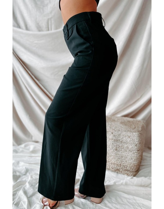 High Waisted Straight Leg Pants (Black)