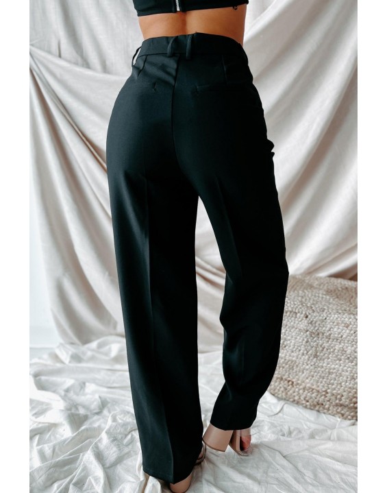 High Waisted Straight Leg Pants (Black)