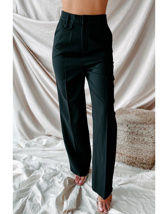 High Waisted Straight Leg Pants (Black)