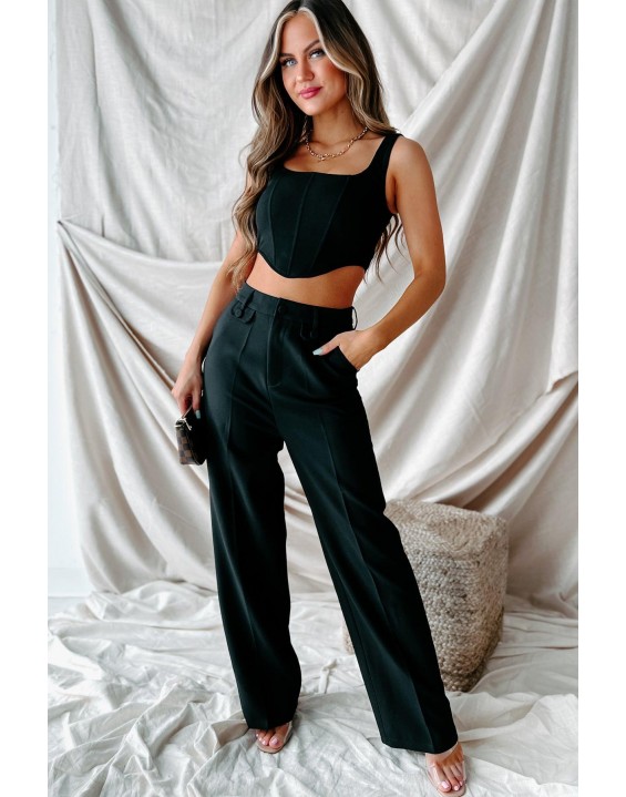 High Waisted Straight Leg Pants (Black)