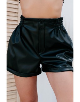 Drama Cuffed Faux Leather Shorts (Black)