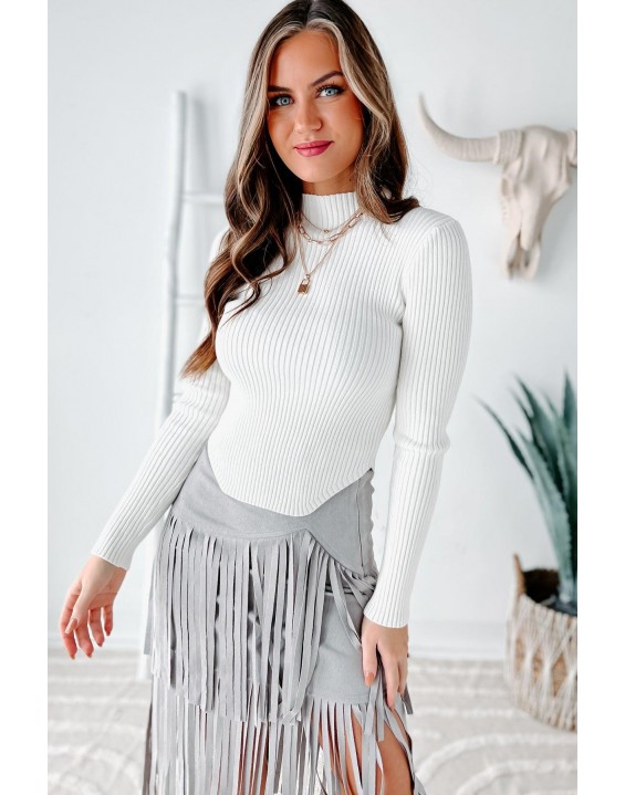 Basic Ribbed Mock Neck Sweater (White)