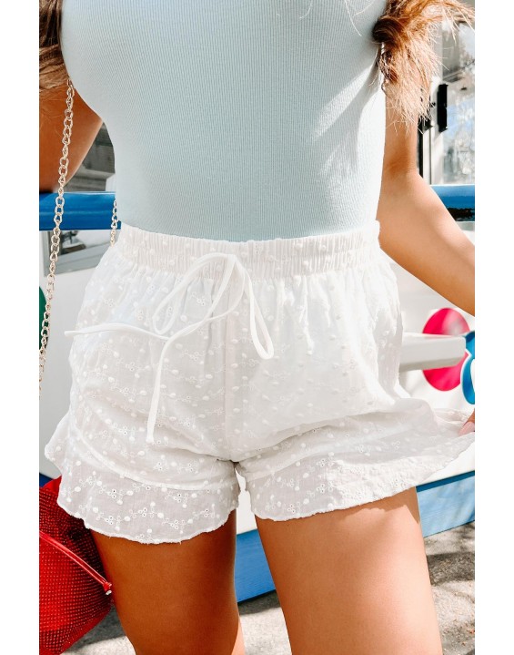 Eyelet Ruffle Hem Shorts ( White)