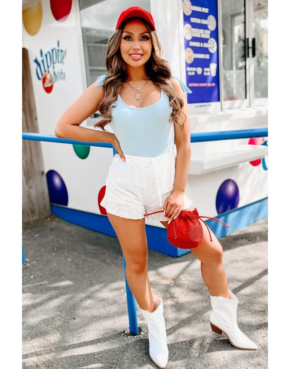 Eyelet Ruffle Hem Shorts ( White)