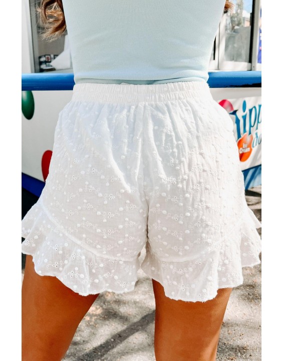 Eyelet Ruffle Hem Shorts ( White)