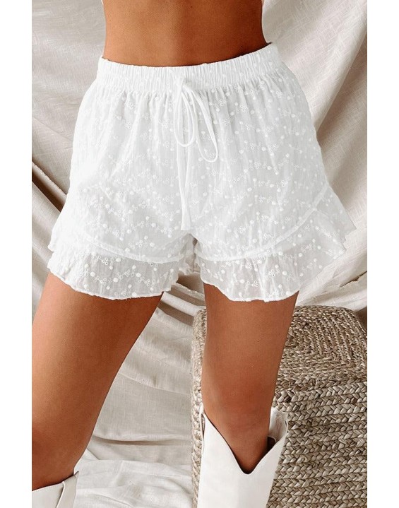 Eyelet Ruffle Hem Shorts ( White)