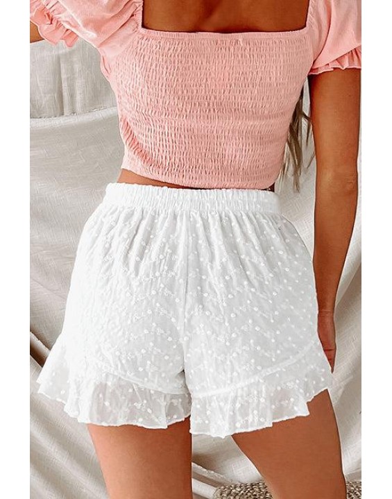 Eyelet Ruffle Hem Shorts ( White)