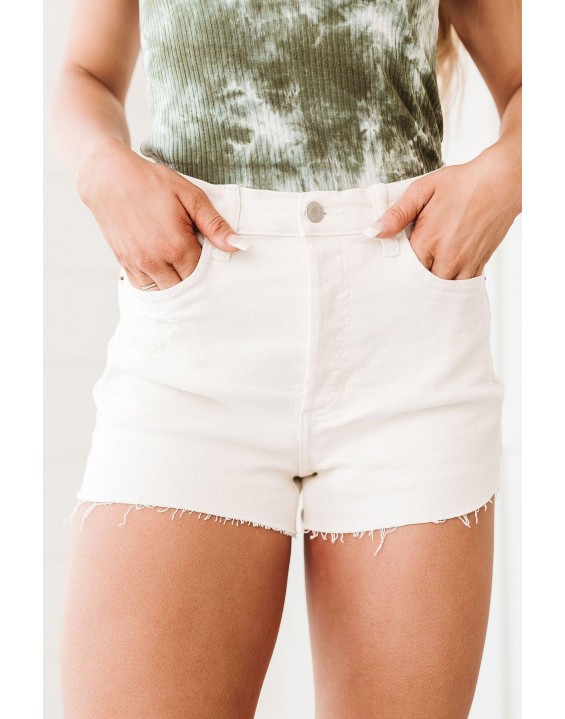 High Rise Raw Hem Cello Mom Shorts (Ivory)