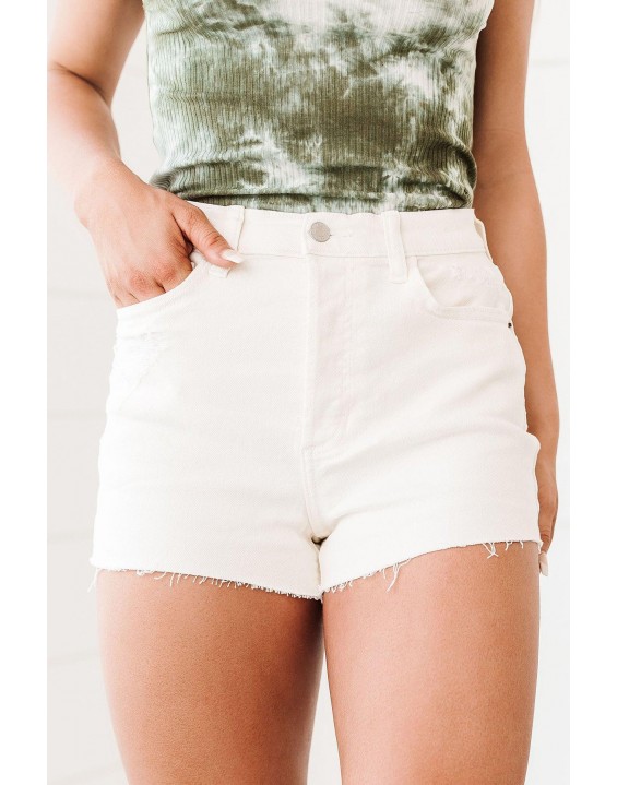 High Rise Raw Hem Cello Mom Shorts (Ivory)