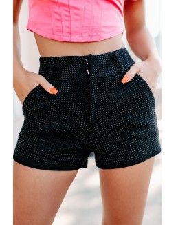 Knit Rhinestone Shorts (Black/Black)