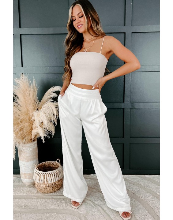 High Rise Satin Wide Leg Pants ( White)