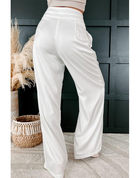 High Rise Satin Wide Leg Pants ( White)