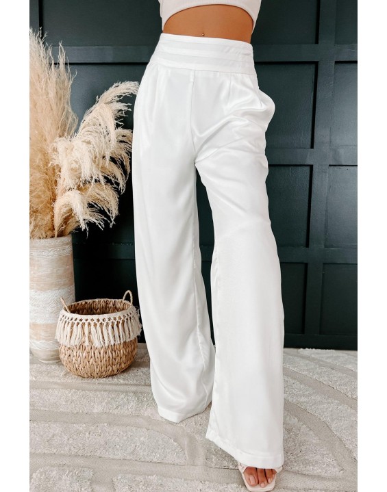 High Rise Satin Wide Leg Pants ( White)