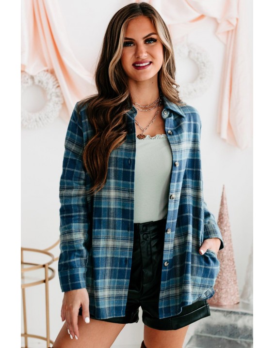 Autumn Plaid Button Front Flannel Top (Blue)