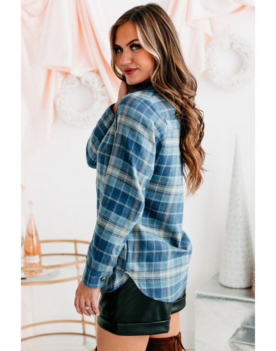 Autumn Plaid Button Front Flannel Top (Blue)