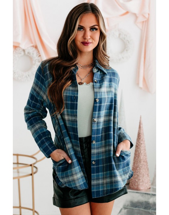 Autumn Plaid Button Front Flannel Top (Blue)