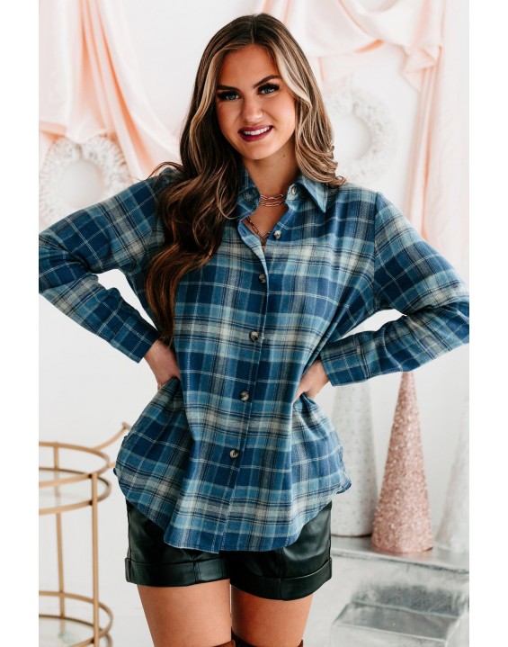 Autumn Plaid Button Front Flannel Top (Blue)