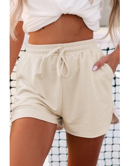 French Terry Drawstring Waist Shorts (Beige)