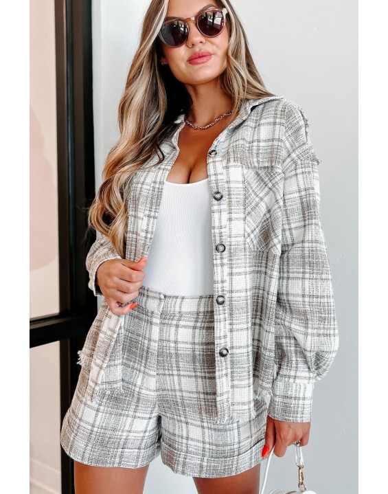 Everything Linen Plaid Two-Piece Set (Taupe)