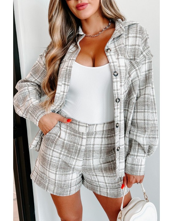 Everything Linen Plaid Two-Piece Set (Taupe)