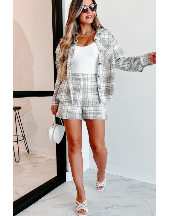 Everything Linen Plaid Two-Piece Set (Taupe)