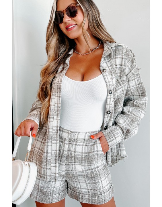 Everything Linen Plaid Two-Piece Set (Taupe)