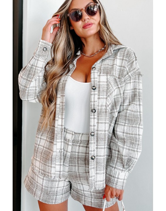 Everything Linen Plaid Two-Piece Set (Taupe)