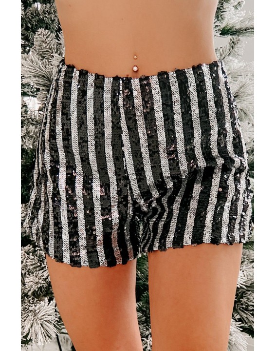 Big Top Striped Sequin Shorts (Black/Silver)