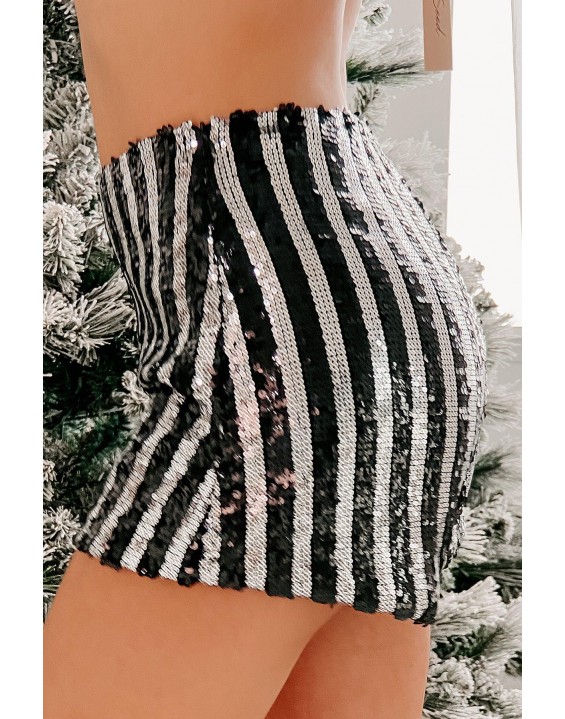 Big Top Striped Sequin Shorts (Black/Silver)