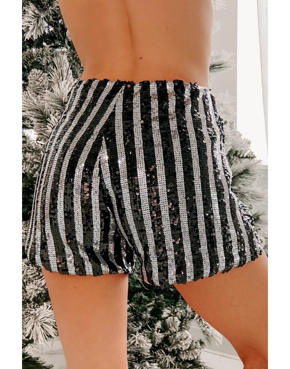 Big Top Striped Sequin Shorts (Black/Silver)